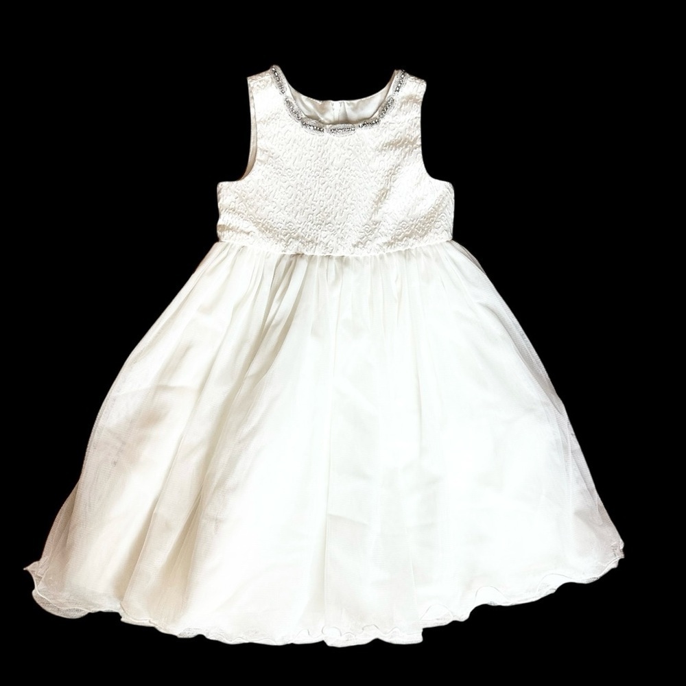 Girl’s Couture Princess White Tulle Wedding Formal Picture Perfect Dress Size 4